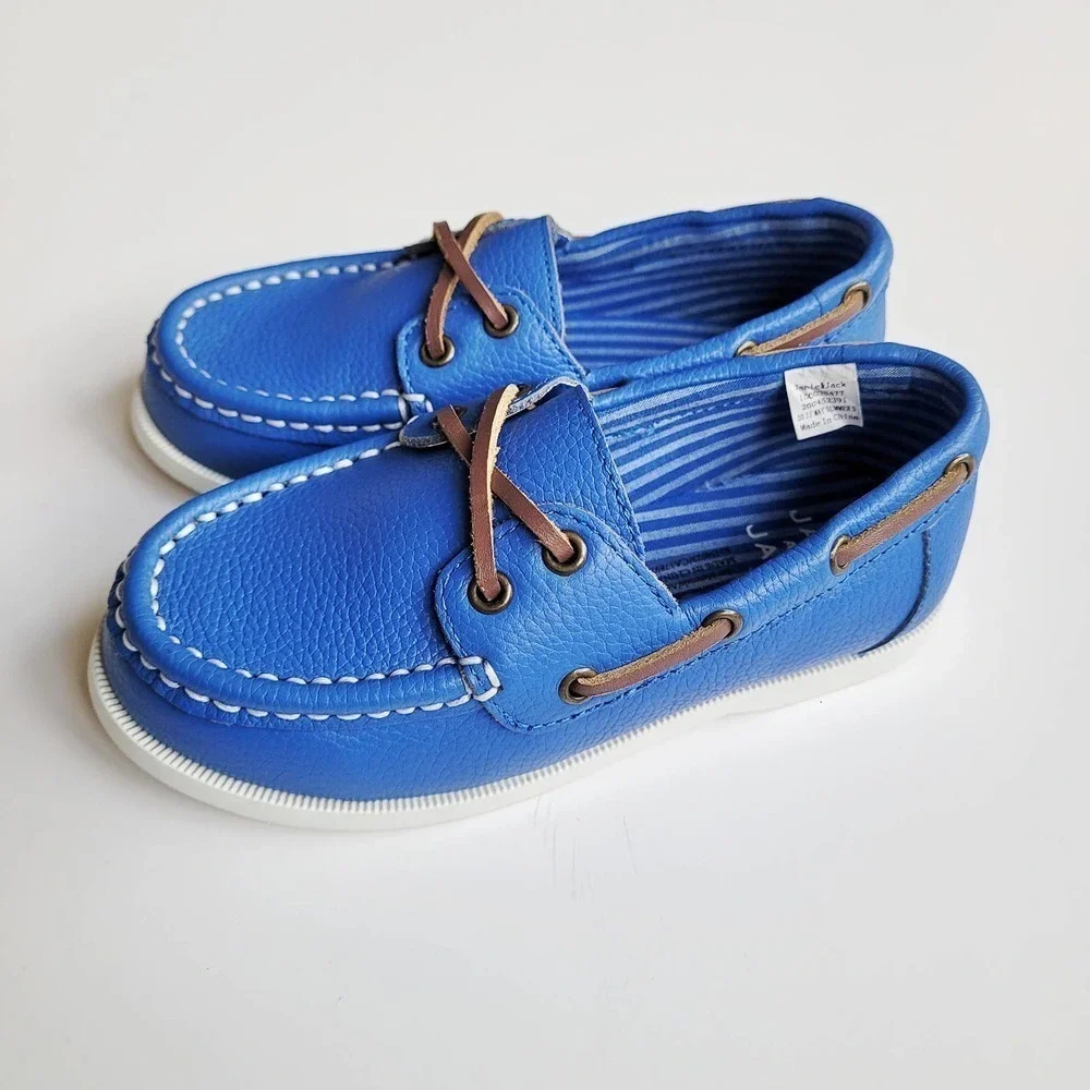 Janie & Jack 10 toddler Leather Boat Shoe Capri Blue Like New